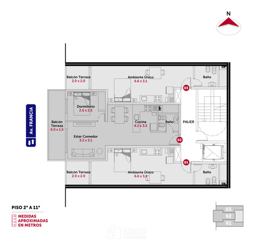 Av. Francia Y Córdoba - Amplio Dpto De 1 Dormitorio Externo.
