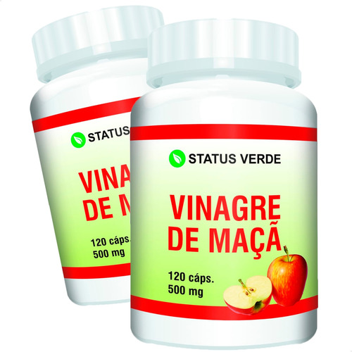2 Potes Vinagre De Maçã Em Cápsulas De 500mg Kit 240 Cáps - Status Verde
