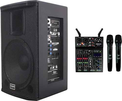 Kit Mesa Som 4 Canais 2 Microfones S/fio Devox + Saga 12a 127/220v