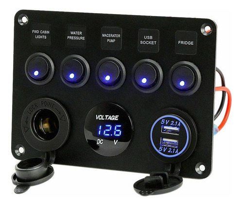 Panel Eléctrico De 5 Teclas Y 2 Usb Con Voltímetro |