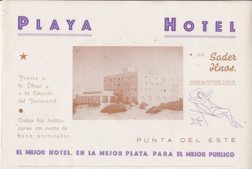 1944 Punta Del Este Hoja Publicidad Playa Hotel Sader Hnos 