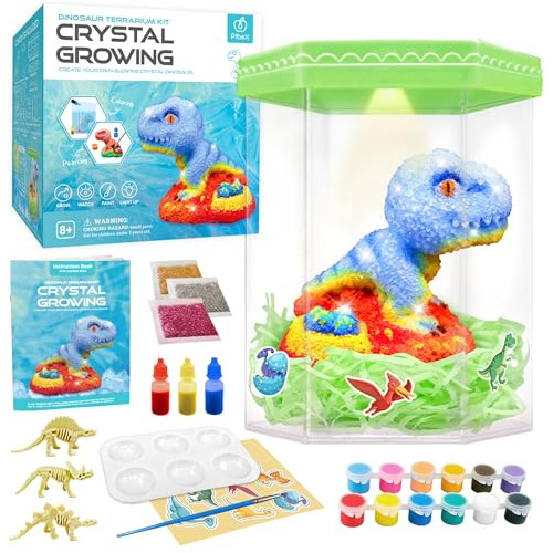 Crystal Growing Kit, Light-up Dinosaur Terrarium Kit, G...