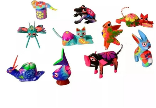 Paquete De 10 Alebrijes De Madera Surtidos Artesanía Oaxac 