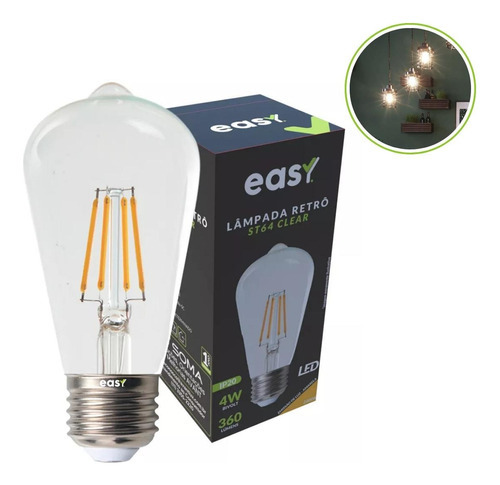 Kit 5 Lampada Led 4w Filamento Retro St64 Branco Quente Easy Cor da luz Branco-quente 110V/220V