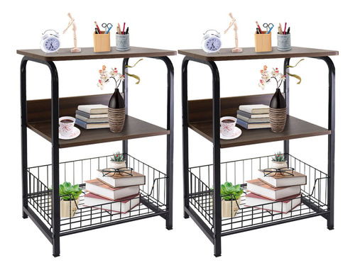 Mesa Auxiliar 2 Piezas 3 Niveles Industrial Retro Para Hogar