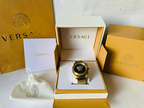 Reloj Pulsera Versace Palazzo Negro Cara 3d Dorado Dorado Negro (Usado)