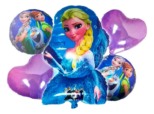 Decoración Globos Frozen Elsa Corazones Azules
