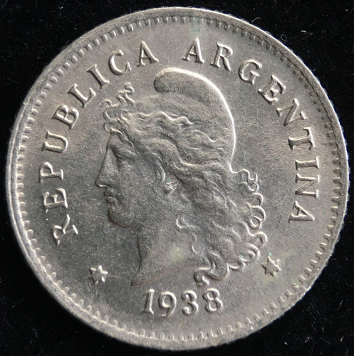 Argentina, 10 Centavos, 1938. Cj#125. Eb