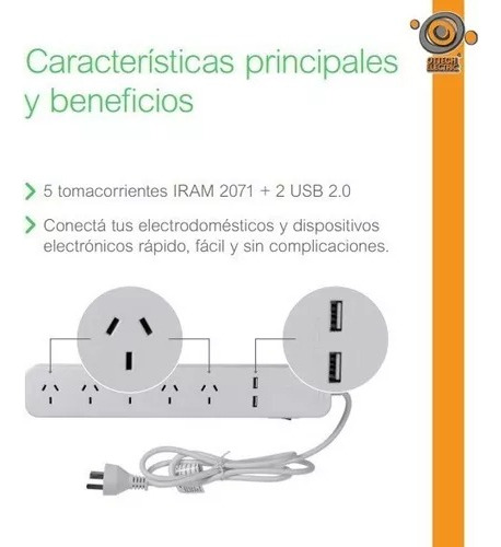 Prolongador Zapatilla Toma Multiple C Cargador Usb Schneider