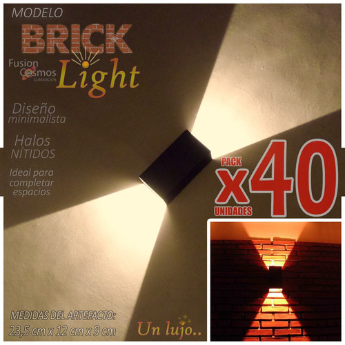 Aplique Pared Bipin Interior Lampara Superbrillante Pack X40 Difusor Luz Indirecta Bidireccional Living Comedor Evento