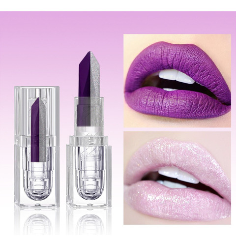 Lápiz Labial Degradado De Dos Tonos, 2 En Uno, Morado, Silve