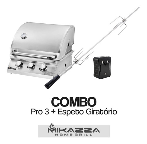 Churrasqueira À Gás Embutir Mikazza Pro 3 + Espeto Giratório