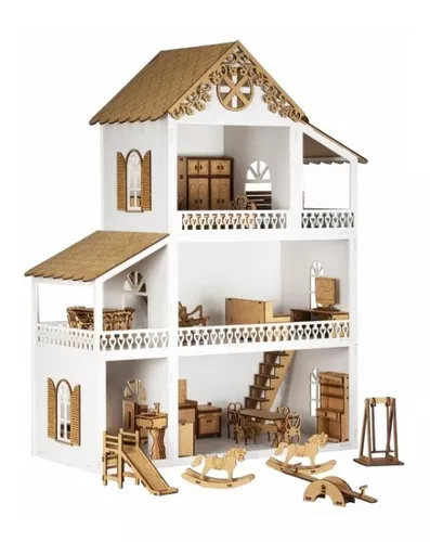 Casa Boneca MDF Pintado Brinquedo Móveis  Casas, Casinha boneca mdf, Casa  de boneca