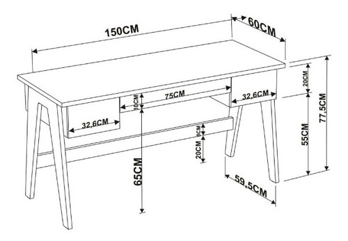 Escritorio Artesano Escrivaninha 3 gavetas trend mdp, mdf de 150cm x 77.5cm x 60cm hannover y off white