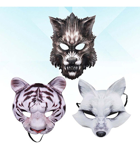 Juego De 3 Máscaras De Simulación De Tigre Y Lobo De Hallowe