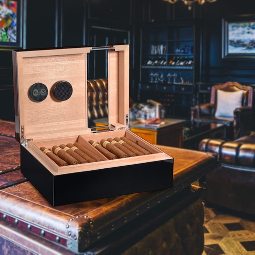 Humidor Habanos 50 Cigarros Cubanos Higrómetro Nogal Cedro