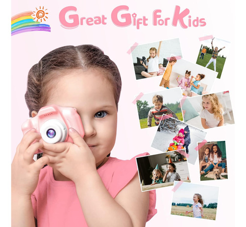 Cámara Digital Rosa Para Niños De 3-9 Años, Hd 1080p Con 32g