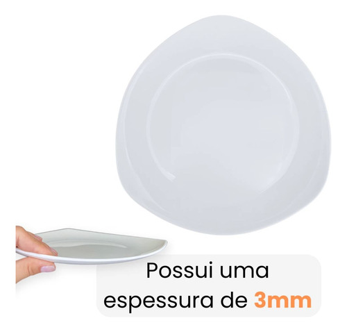 Conjunto 4 Pratos Rasos Brancos 21,6cm Triangular / Plástico
