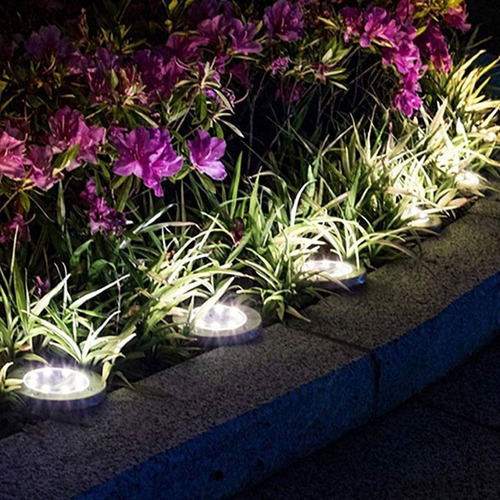 Luminaria Solar Spot Jardim 8 Leds Espeto Grama Kit 4 Uni