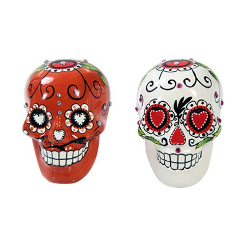 Dia Muerto Azucar Color Rojo Blanco Calavera Salero Set Dod