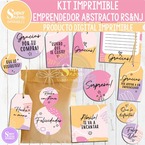 Kit Imprimible Emprendedor Tags Etiquetas Abstracto Rs Narj