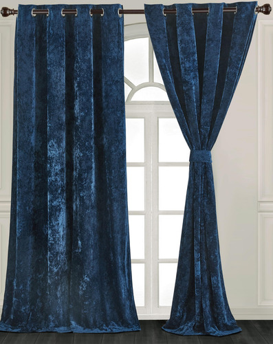 Cortinas De Terciopelo Azul Marino Juego De 2 Paneles 127x24