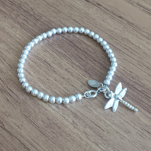 Imagen 6 de 10 de Pulsera Bolitas Libelula De Plata .925 Agálea