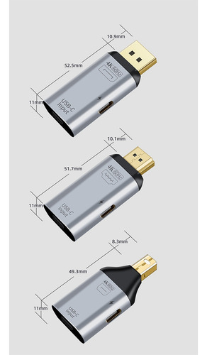 Adaptador Usb C -c Fêmea Para Adaptador Macho Dp Minidp Comp
