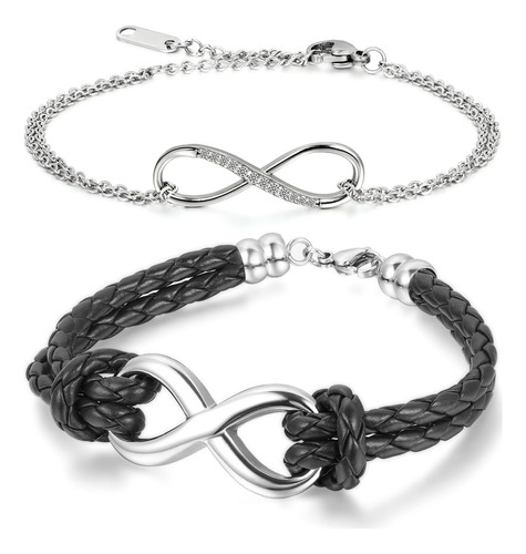 Cupimatch 2pcs Love Infinity Pulsera De Cuero De Acero Inoxi