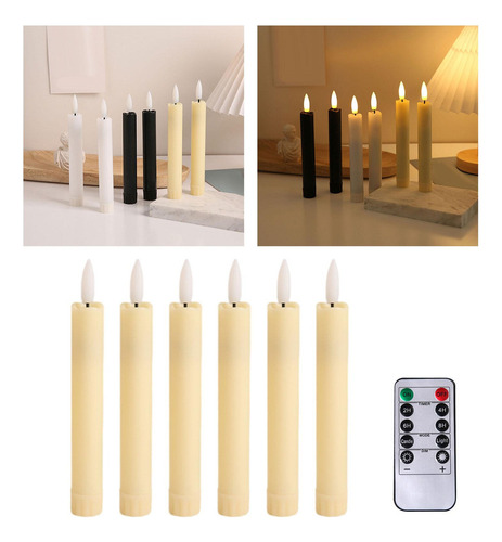 6 Piezas De Velas De Pilar Led Velas Cónicas Sin Llama