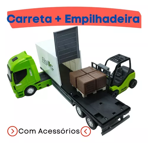 Caminhão Carreta Iveco + Empilhadeira Brinquedo Infantil Miniatura