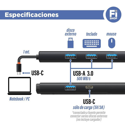 Hub Adaptador Con Conector Usb-c 1mt Y 4 Usb-a 3.0 Baseus