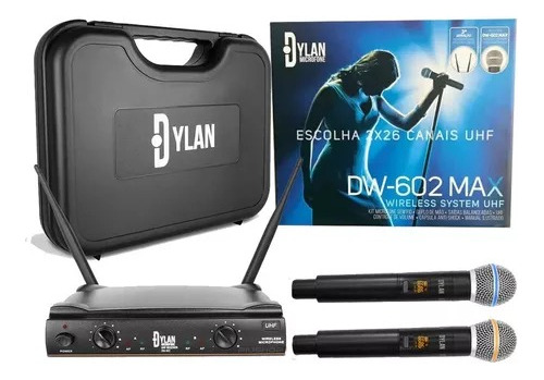 Microfone Sem Fio Dylan Dw-602 Max 2 Bastões Wireless Uhf