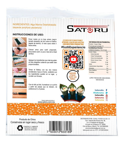 Alga Marina (nori) Para Sushi Con 10 Hojas / 28g