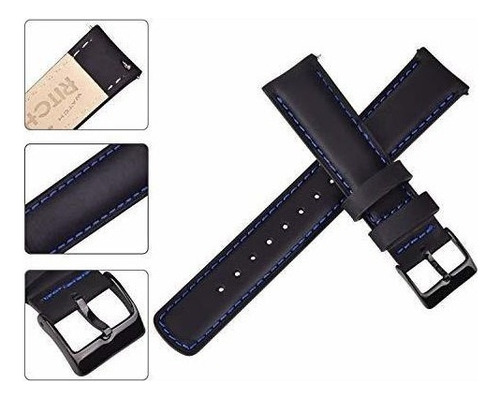 Malla Para Rejoj Analogico Cuero Genuino Black Blue 22mm