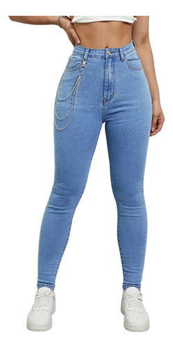 Pantalones Mezclilla Mujer Jeans Casual Pantalón Con Cadena