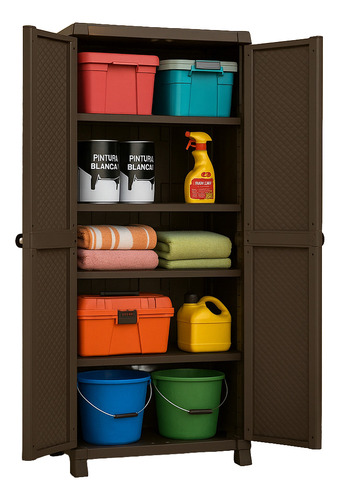 Armario Gabinete Patio Grande Rattan Rimax R7188 Plástico Exterior Rimax Color Wengue