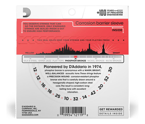Encord Violão Aço 12c .012 D'addario Phosphor Bronze Ej39