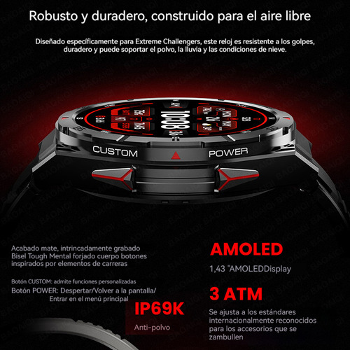 Gps Reloj Inteligente Hombre Brújula Bluetooth Contestar Llamada Amoled Smartwatch Ip69k Impermeable