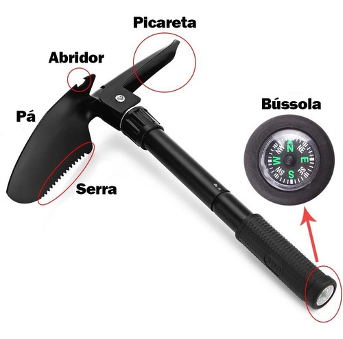 Imagem 2 de 7 de Pá Tática Multifuncional Dobrável 5x1 Camping Gedore Robust