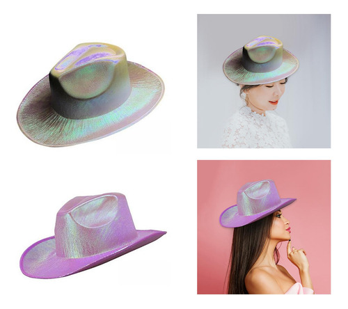 Sombrero De Vaquero Holográfico Para Mujer, Fiesta De