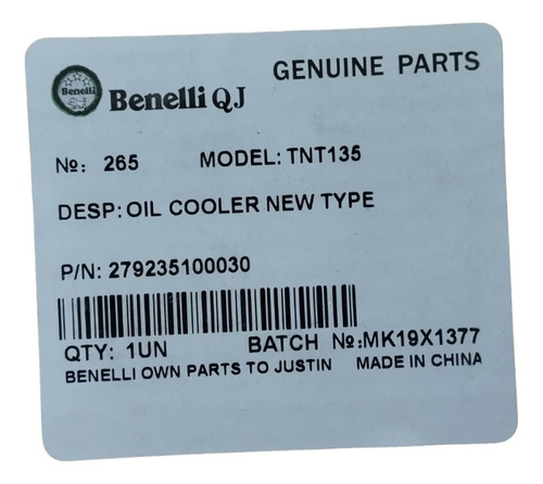 Radiador De Aceite Benelli Tnt 135 Original