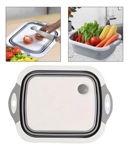 Tabla De Cortar Plegable, Escurridor, Lavabo, Cesta Gris S