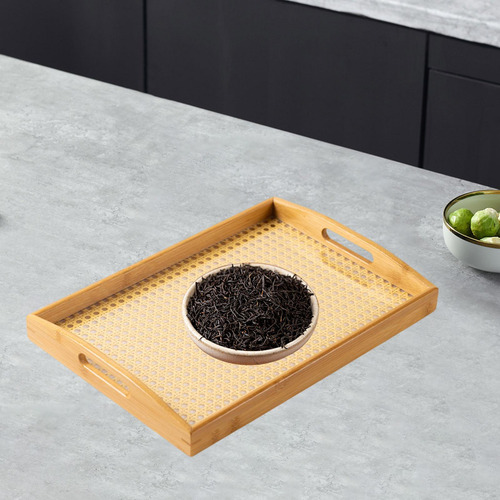 Bandeja De Servir De Bambu Com Alças, Bandeja 40x28x3,5cm