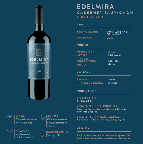 Vino Edelmira Cabernet Sauvignon X750ml