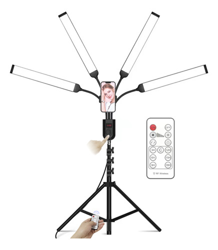 Luz Led De Vídeo Ible De 4 Brazos Con Soporte Y Control Remo