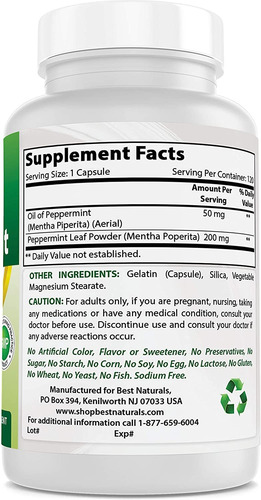 Aceite De Menta 250 Mg .best Naturals- 120 Cápsulas