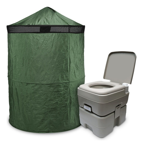 Carpa De Baño Vestidor + Baño Químico Portátil 20 L Camping Color Verde oscuro