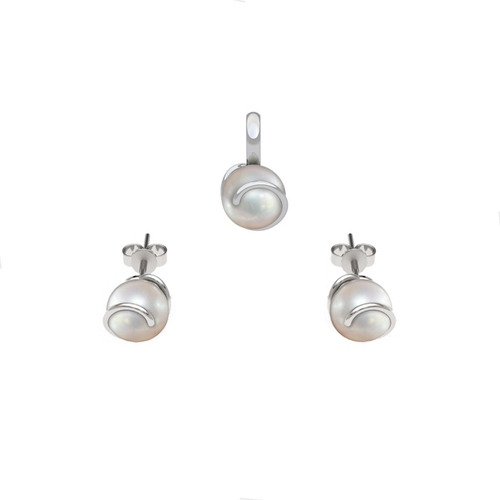 Imagen 1 de 10 de Juego Dije Y Aretes Perla Y Plata .925 Agálea Joyería