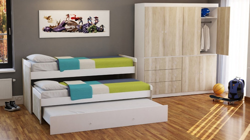 Cama Nido Triple Superpuesta 3 En 1 -  Cuchetas 1 Plaza Tex+